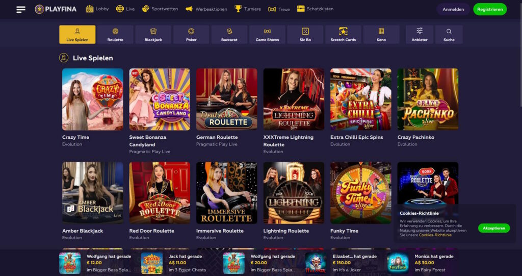 Playfina online casino Livecasino