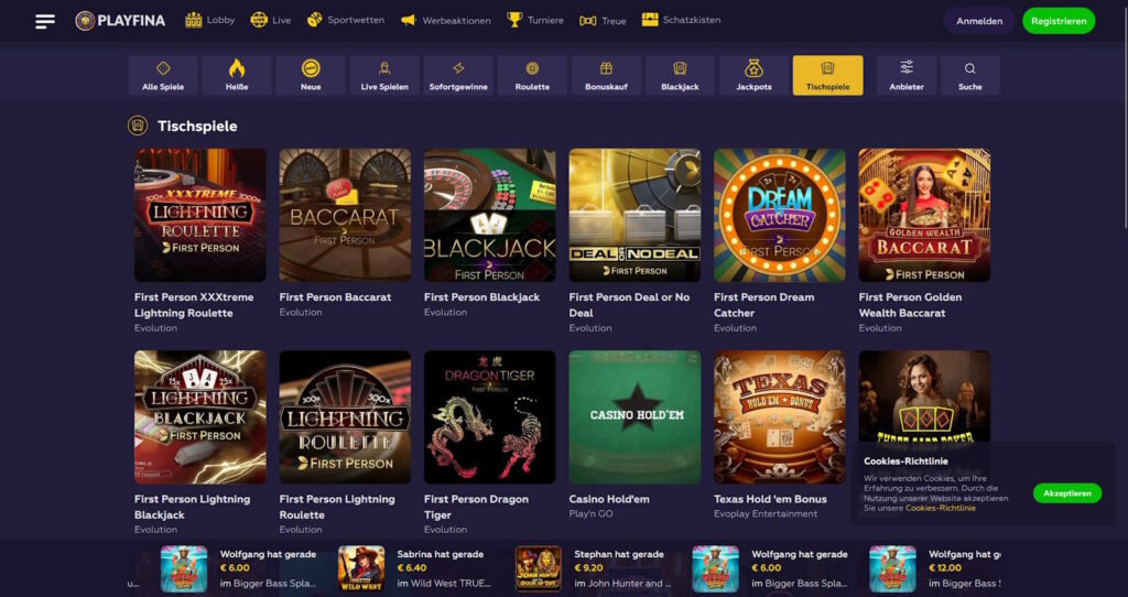 Playfina online casino Tischspiele